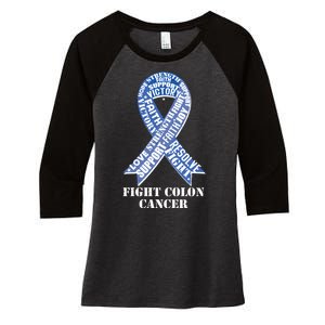 Fight Colon Cancer Resolve Support Faith Blue Ribbon Women's Tri-Blend 3/4-Sleeve Raglan Shirt