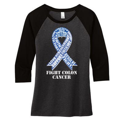 Fight Colon Cancer Resolve Support Faith Blue Ribbon Women's Tri-Blend 3/4-Sleeve Raglan Shirt