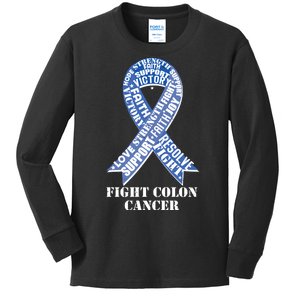 Fight Colon Cancer Resolve Support Faith Blue Ribbon Kids Long Sleeve Shirt