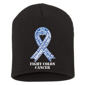 Fight Colon Cancer Resolve Support Faith Blue Ribbon Short Acrylic Beanie