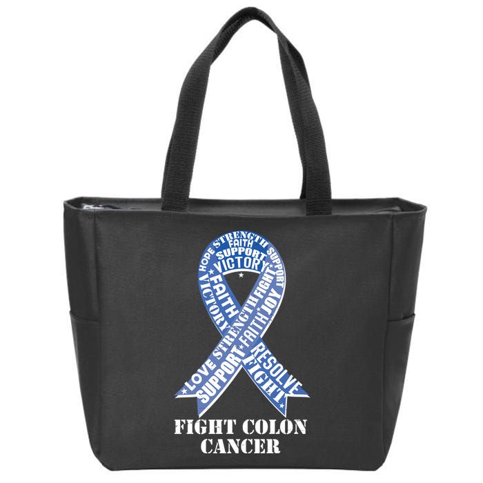 Fight Colon Cancer Resolve Support Faith Blue Ribbon Zip Tote Bag