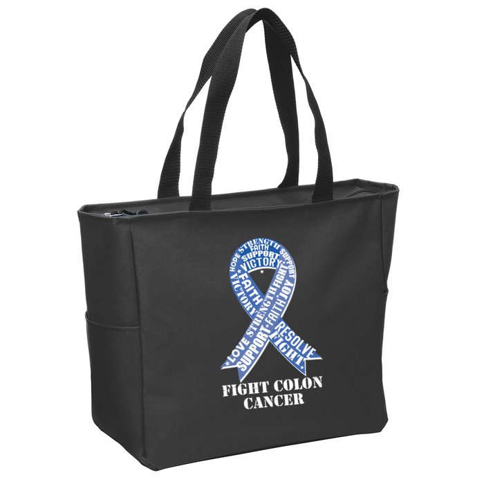 Fight Colon Cancer Resolve Support Faith Blue Ribbon Zip Tote Bag