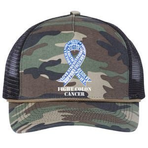 Fight Colon Cancer Resolve Support Faith Blue Ribbon Retro Rope Trucker Hat Cap