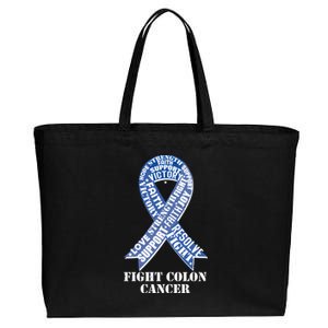 Fight Colon Cancer Resolve Support Faith Blue Ribbon Cotton Canvas Jumbo Tote