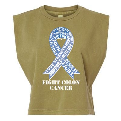 Fight Colon Cancer Resolve Support Faith Blue Ribbon Garment-Dyed Women's Muscle Tee