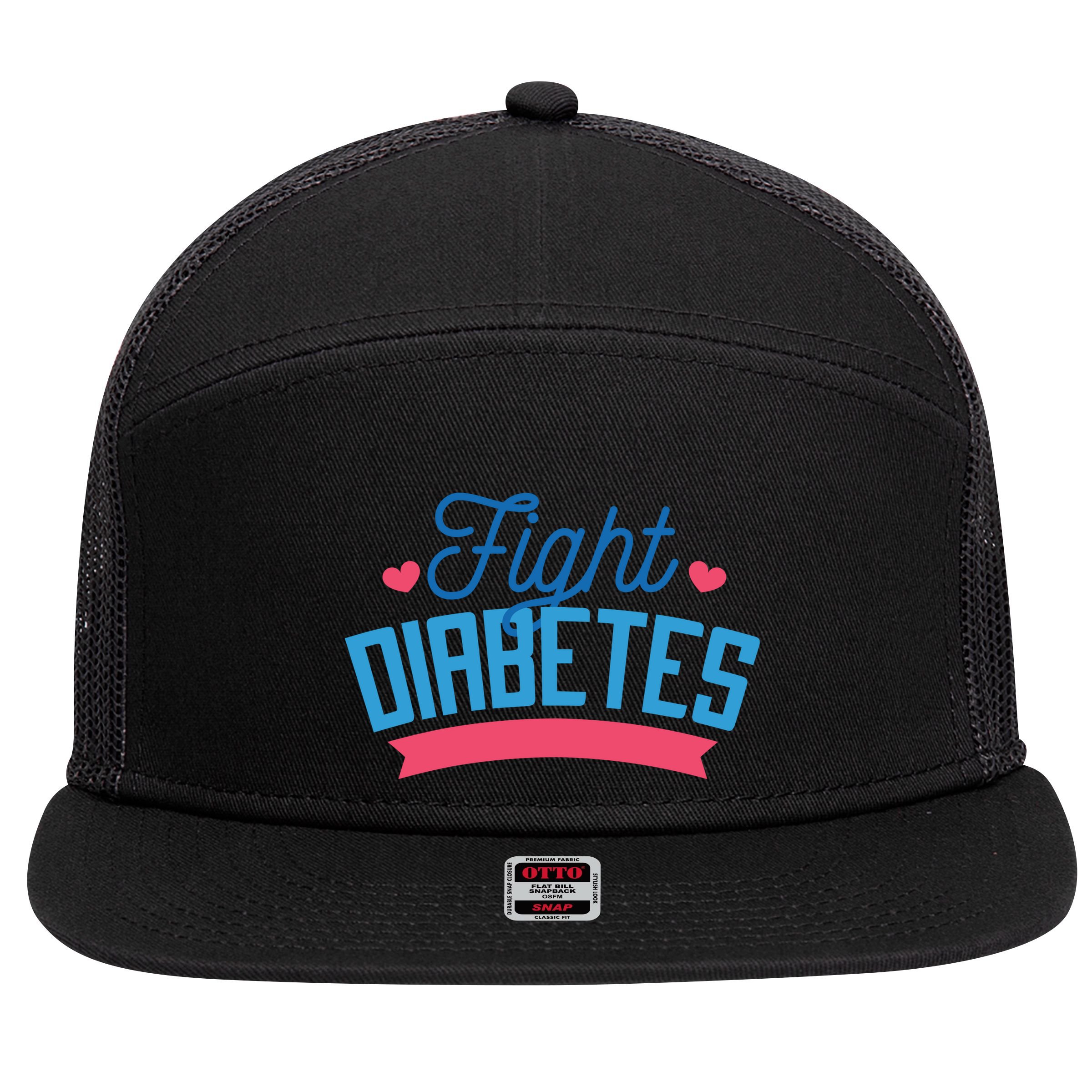 Fight Diabetes 7 Panel Mesh Trucker Snapback Hat