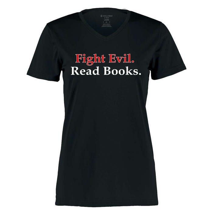 Fight Evil Read Books Women's Momentum V-Neck T-Shirt