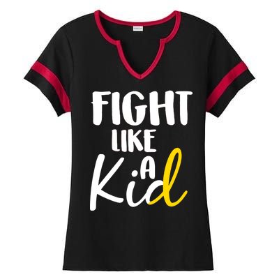 Fight Like A Kid Childhood Cancer Gold Ribbon Ladies Halftime Notch Neck Tee