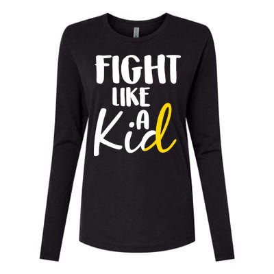 Fight Like A Kid Childhood Cancer Gold Ribbon Womens Cotton Relaxed Long Sleeve T-Shirt