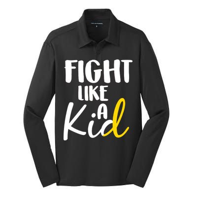 Fight Like A Kid Childhood Cancer Gold Ribbon Silk Touch Performance Long Sleeve Polo