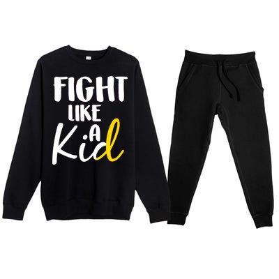 Fight Like A Kid Childhood Cancer Gold Ribbon Premium Crewneck Sweatsuit Set