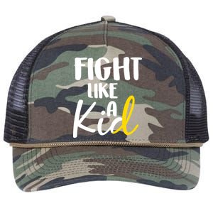 Fight Like A Kid Childhood Cancer Gold Ribbon Retro Rope Trucker Hat Cap