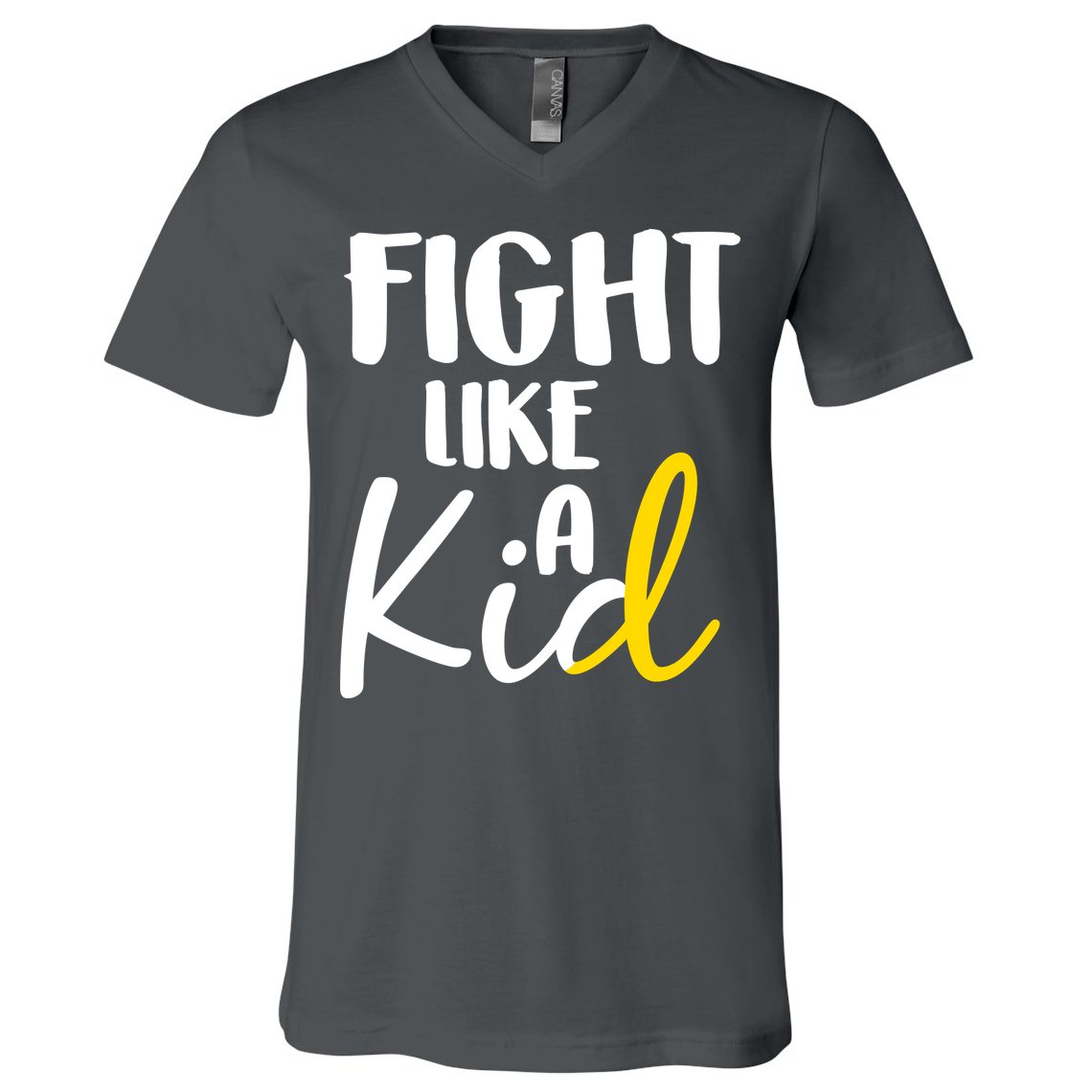 Fight Like A Kid Childhood Cancer Gold Ribbon V-Neck T-Shirt
