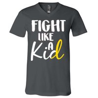 Fight Like A Kid Childhood Cancer Gold Ribbon V-Neck T-Shirt