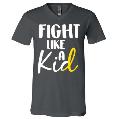 Fight Like A Kid Childhood Cancer Gold Ribbon V-Neck T-Shirt