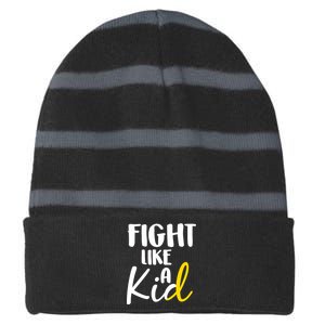 Fight Like A Kid Childhood Cancer Gold Ribbon Striped Beanie with Solid Band