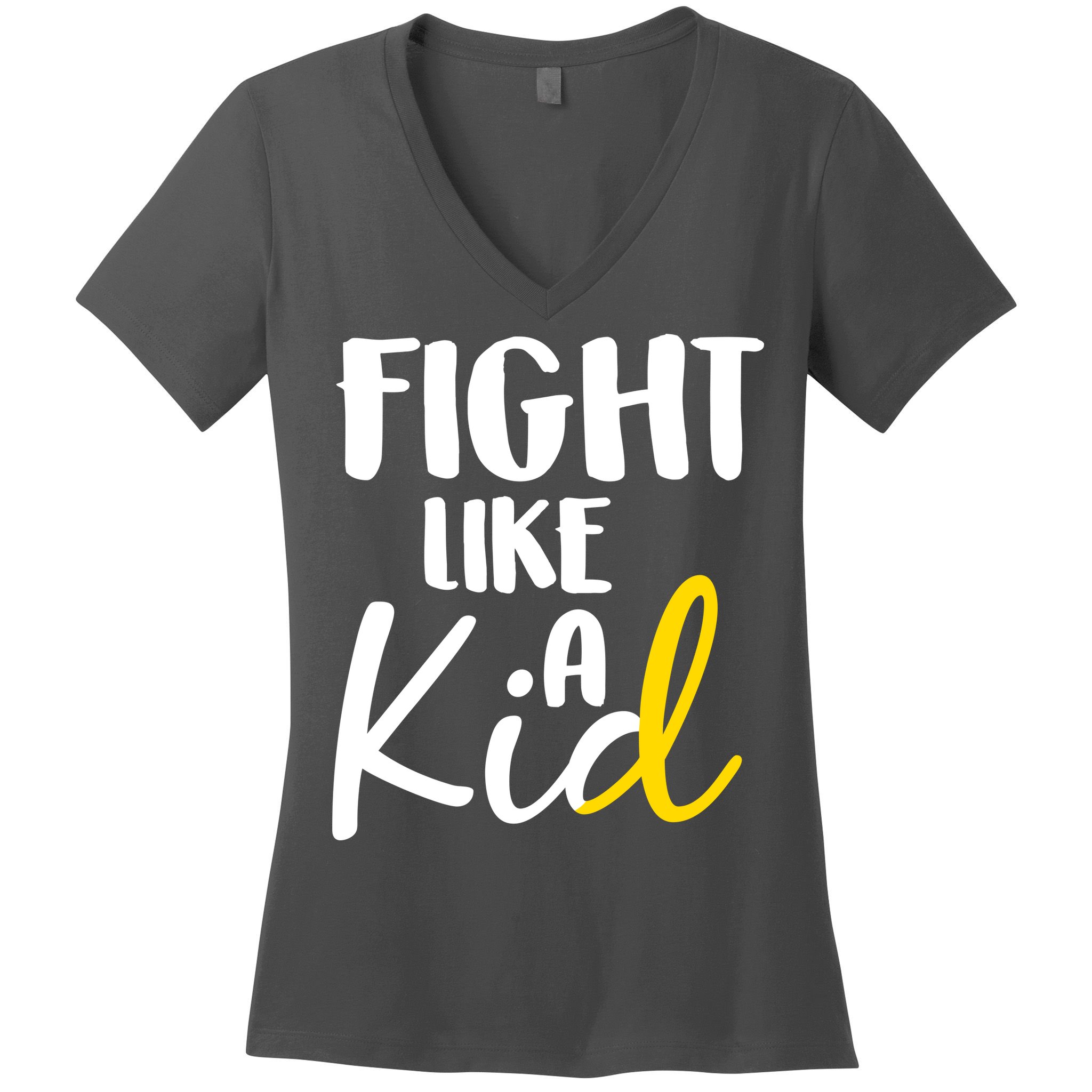 Fight Like A Kid Childhood Cancer Gold Ribbon Women's V-Neck T-Shirt