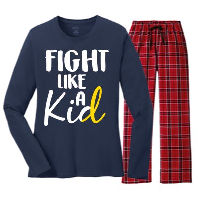 Fight Like A Kid Childhood Cancer Gold Ribbon Women's Long Sleeve Flannel Pajama Set 