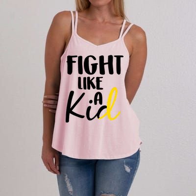 Fight Like A Kid Childhood Cancer Gold Ribbon Women's Strappy Tank