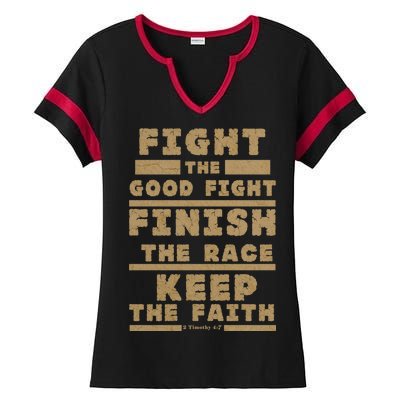 Fight The Good Fight Christian Faith Ladies Halftime Notch Neck Tee