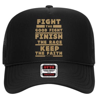 Fight The Good Fight Christian Faith High Crown Mesh Back Trucker Hat