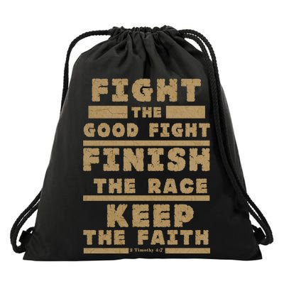 Fight The Good Fight Christian Faith Drawstring Bag