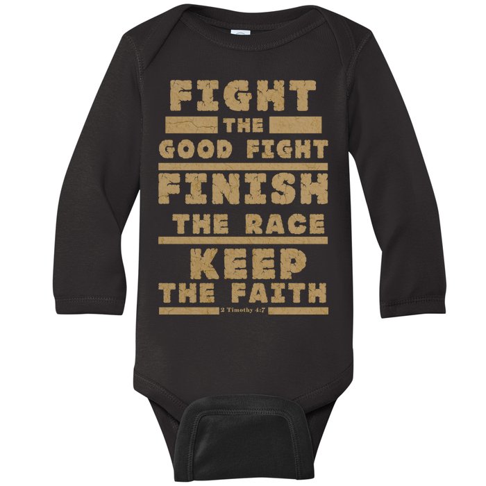 Fight The Good Fight Christian Faith Baby Long Sleeve Bodysuit