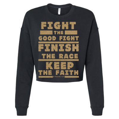 Fight The Good Fight Christian Faith Cropped Pullover Crew