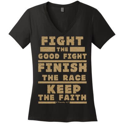 Fight The Good Fight Christian Faith Women's V-Neck T-Shirt