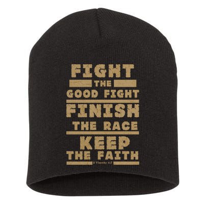 Fight The Good Fight Christian Faith Short Acrylic Beanie