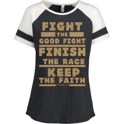 Fight The Good Fight Christian Faith Enza Ladies Jersey Colorblock Tee