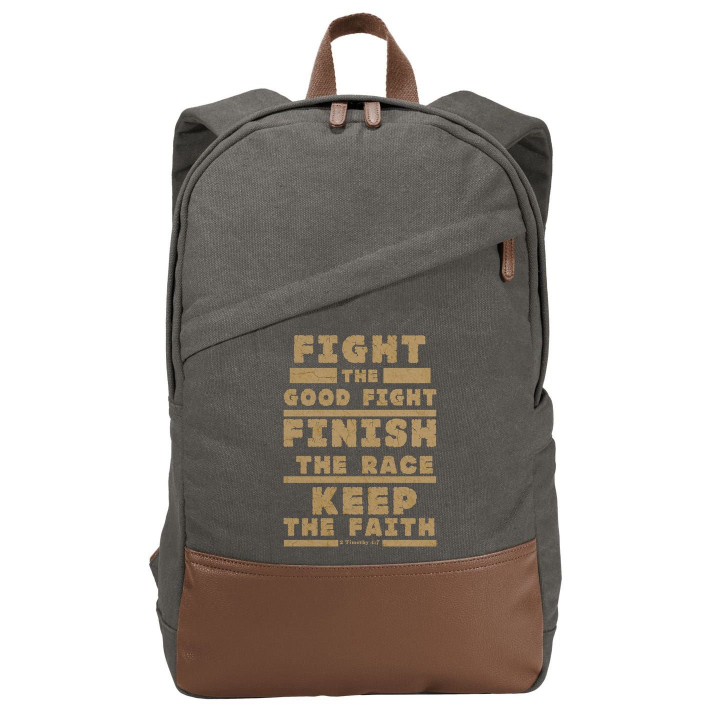 Fight The Good Fight Christian Faith Cotton Canvas Backpack