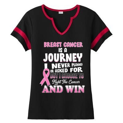 Fight The Journey And Win Breast Cancer Ladies Halftime Notch Neck Tee