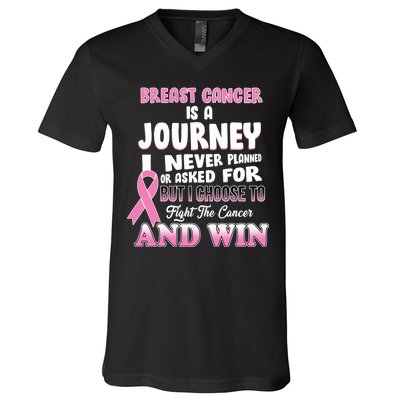 Fight The Journey And Win Breast Cancer V-Neck T-Shirt