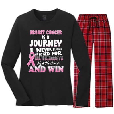 Fight The Journey And Win Breast Cancer Women's Long Sleeve Flannel Pajama Set 