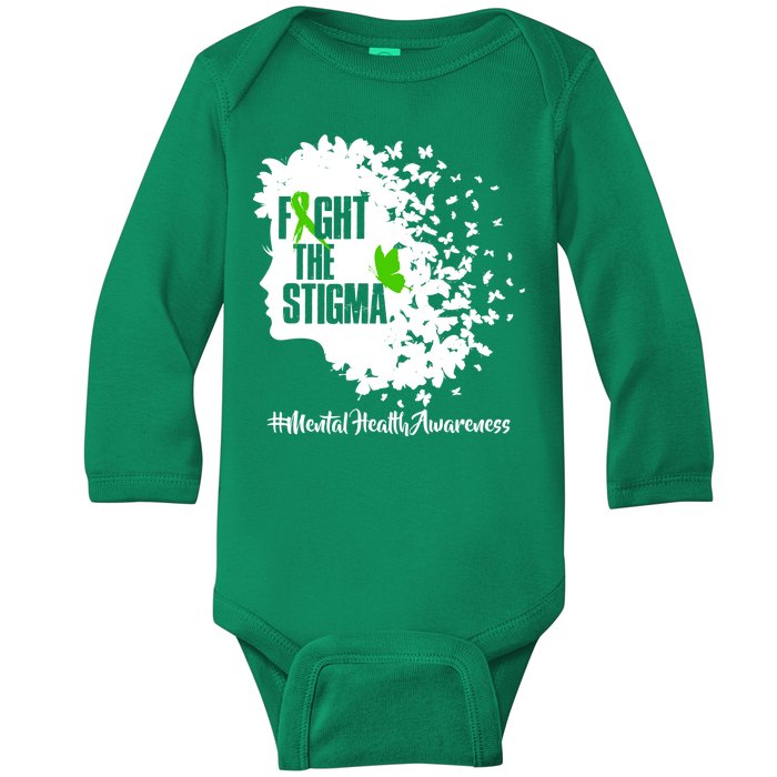 Fight The Stigma Butterflies Mental Health Baby Long Sleeve Bodysuit