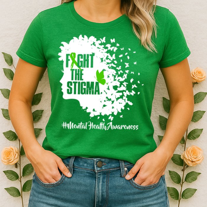 Fight The Stigma Butterflies Mental Health Womens T-Shirt