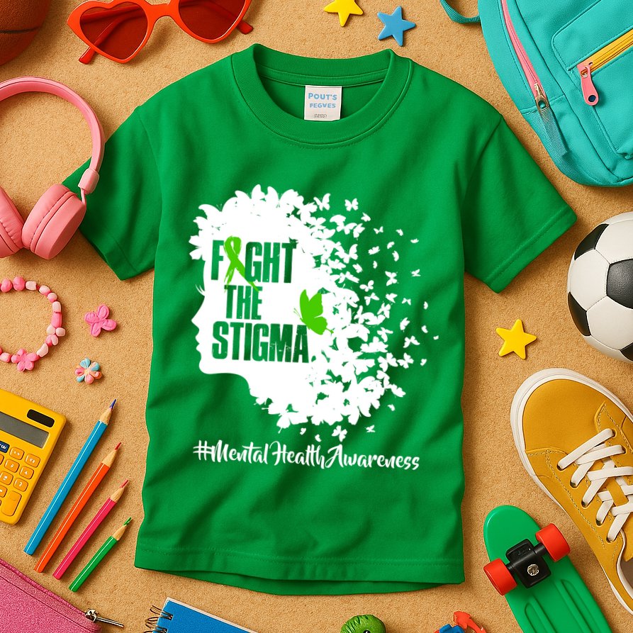 Fight The Stigma Butterflies Mental Health Kids T-Shirt