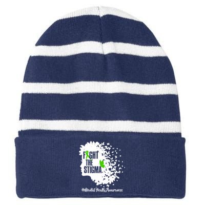 Fight The Stigma Butterflies Mental Health Striped Beanie with Solid Band