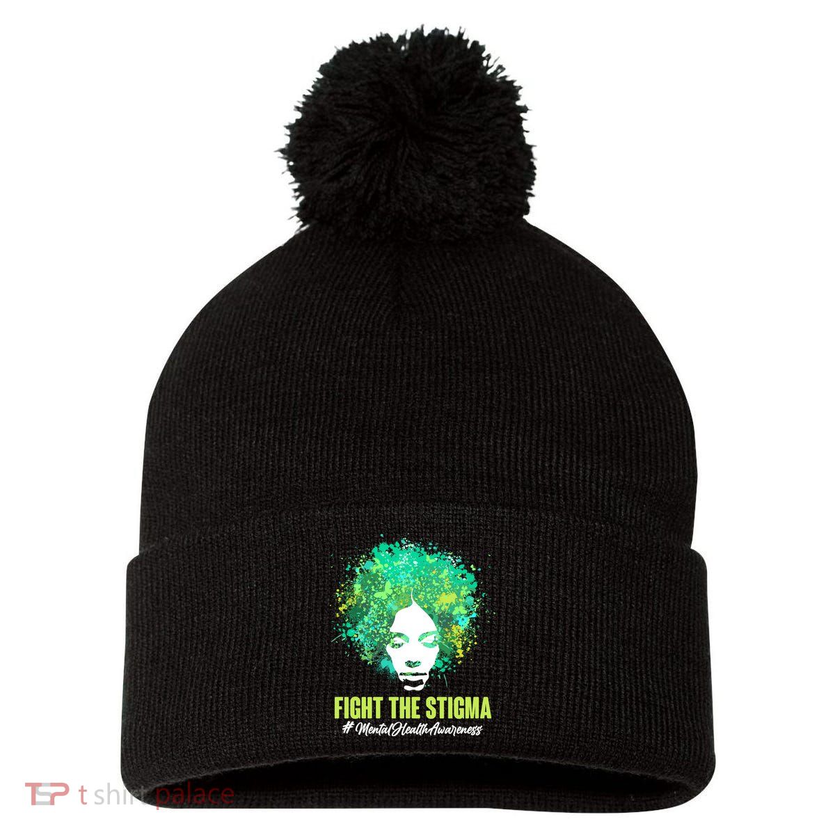 Fight The Stigma Mental Health Awareness Butterflies Pom Pom 12in Knit Beanie