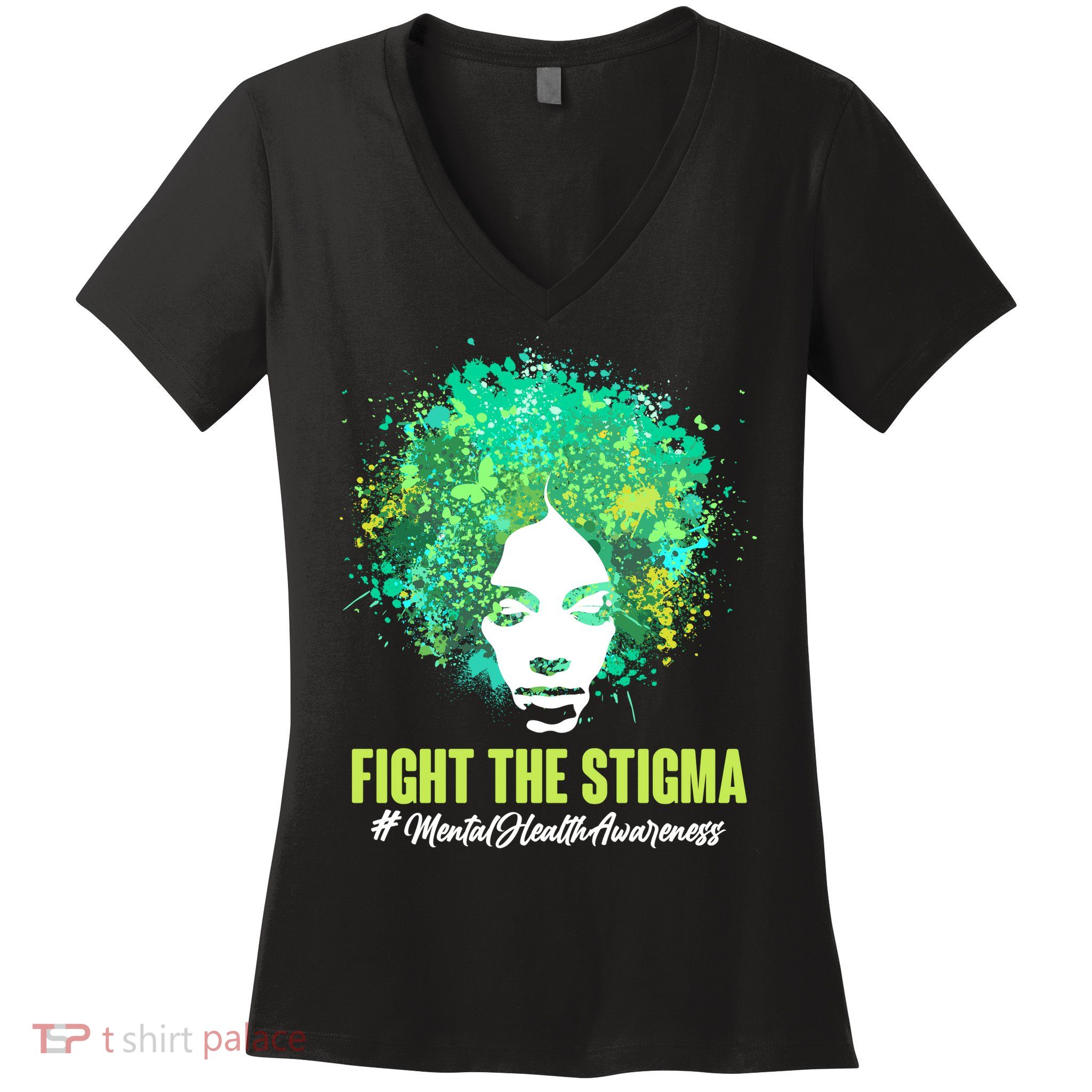 Fight The Stigma Mental Health Awareness Butterflies Women's V-Neck T-Shirt