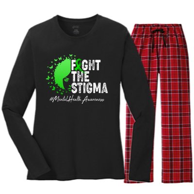 Fight The Stigma Mental Health Awareness Support Women's Long Sleeve Flannel Pajama Set 