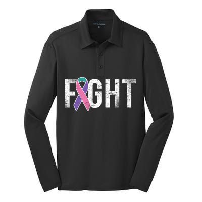 Fight Thyroid Cancer Silk Touch Performance Long Sleeve Polo