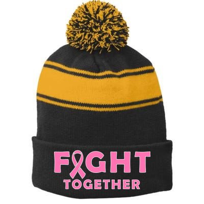 Fight Together Breast Cancer Stripe Pom Pom Beanie