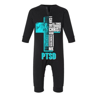 Fighting PTSD Awareness Cross Infant Fleece One Piece