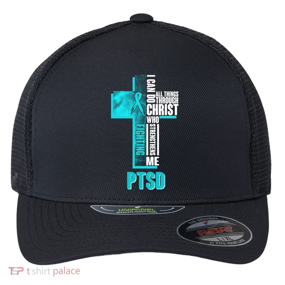 Fighting PTSD Awareness Cross Flexfit Unipanel Trucker Cap