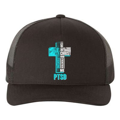 Fighting PTSD Awareness Cross Yupoong Adult 5-Panel Trucker Hat