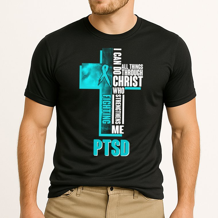 Fighting PTSD Awareness Cross Cooling Performance Crew T-Shirt