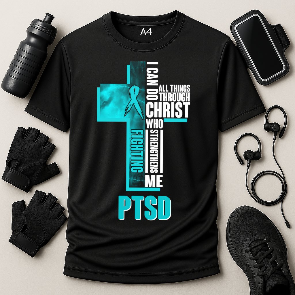 Fighting PTSD Awareness Cross Cooling Performance Crew T-Shirt
