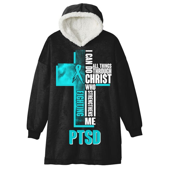 Fighting PTSD Awareness Cross Hooded Wearable Blanket